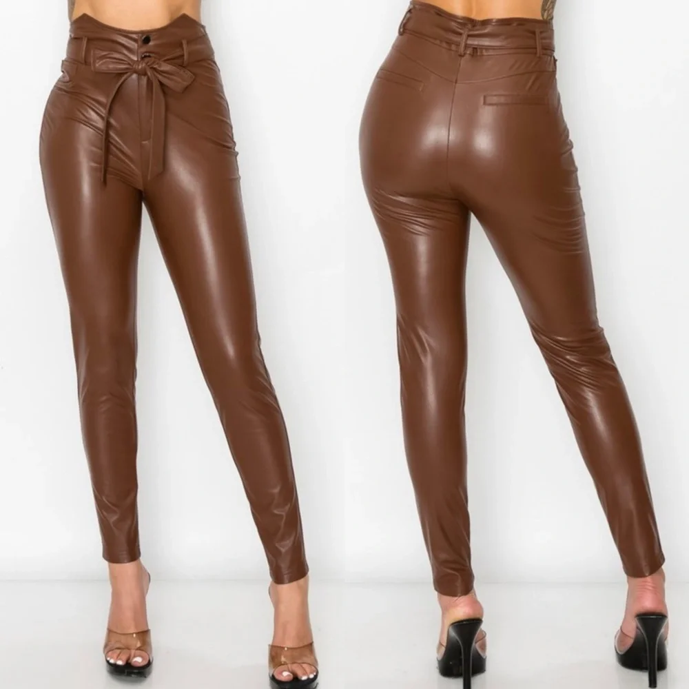 High waisted faux leather skinny pants - Picture 3 of 7